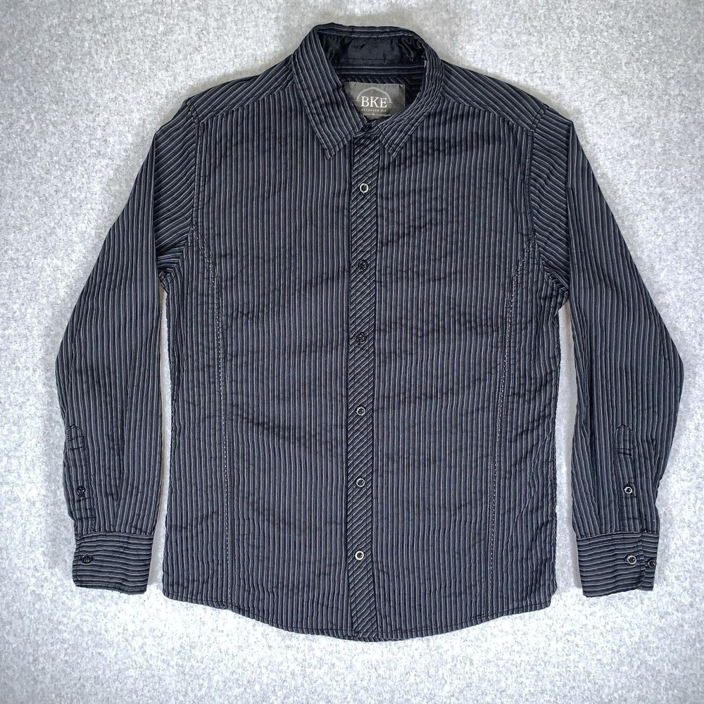 BKE Button Down Shirt Mens Medium Black Striped Long Sleeve Standard Fit 11319NM